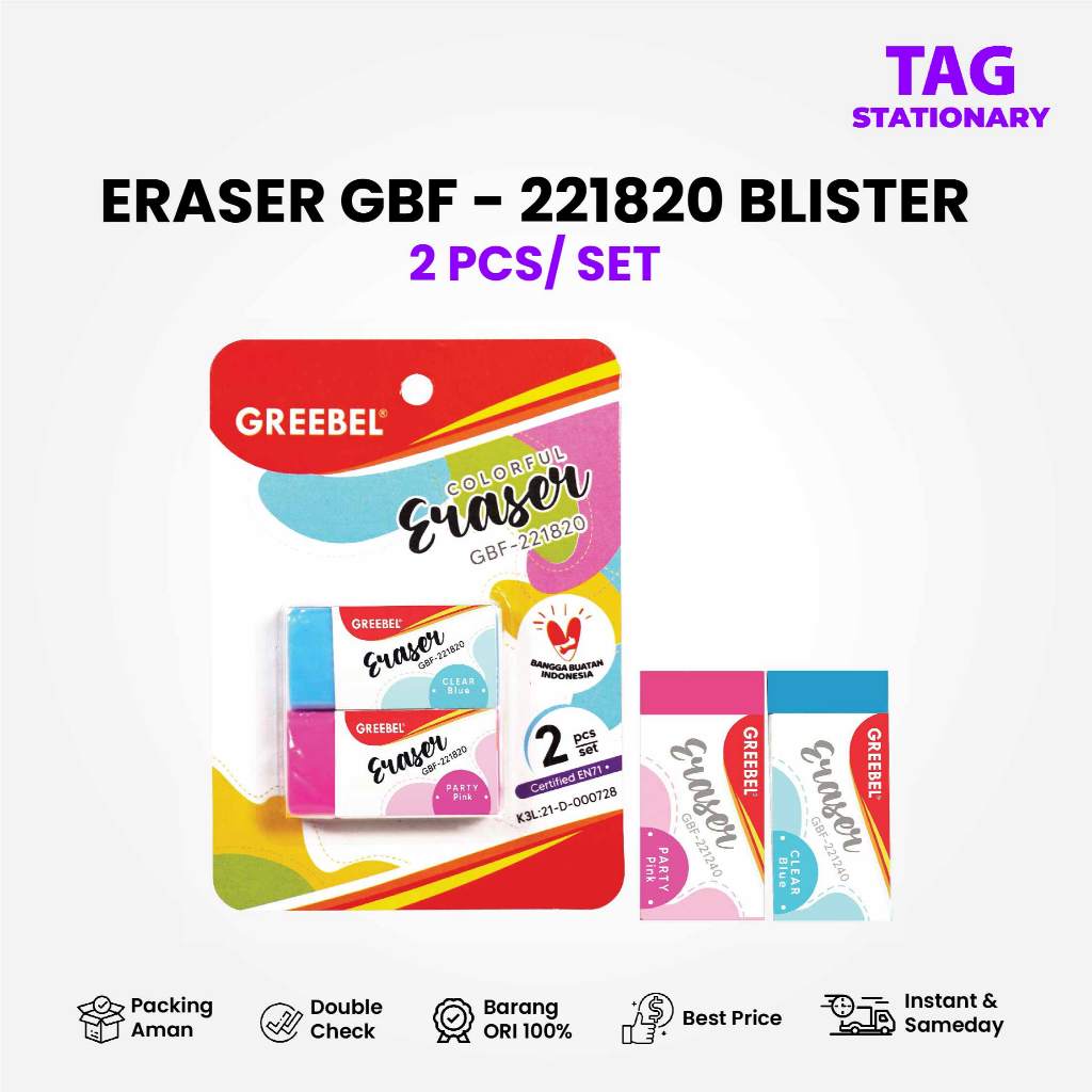 

GREEBEL Penghapus Putih / ERASER GBF-221820 BLISTER (2PCS/SET) / Stip Hapusan / Timur Agung Grosir