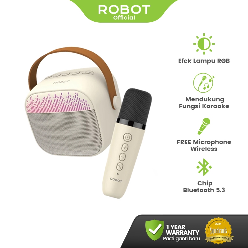 ROBOT RB50 Speaker Karaoke Bluetooth 5.3 Portabel Mini Full Bass dengan Mikrofon Nirkabel dan Lampu 