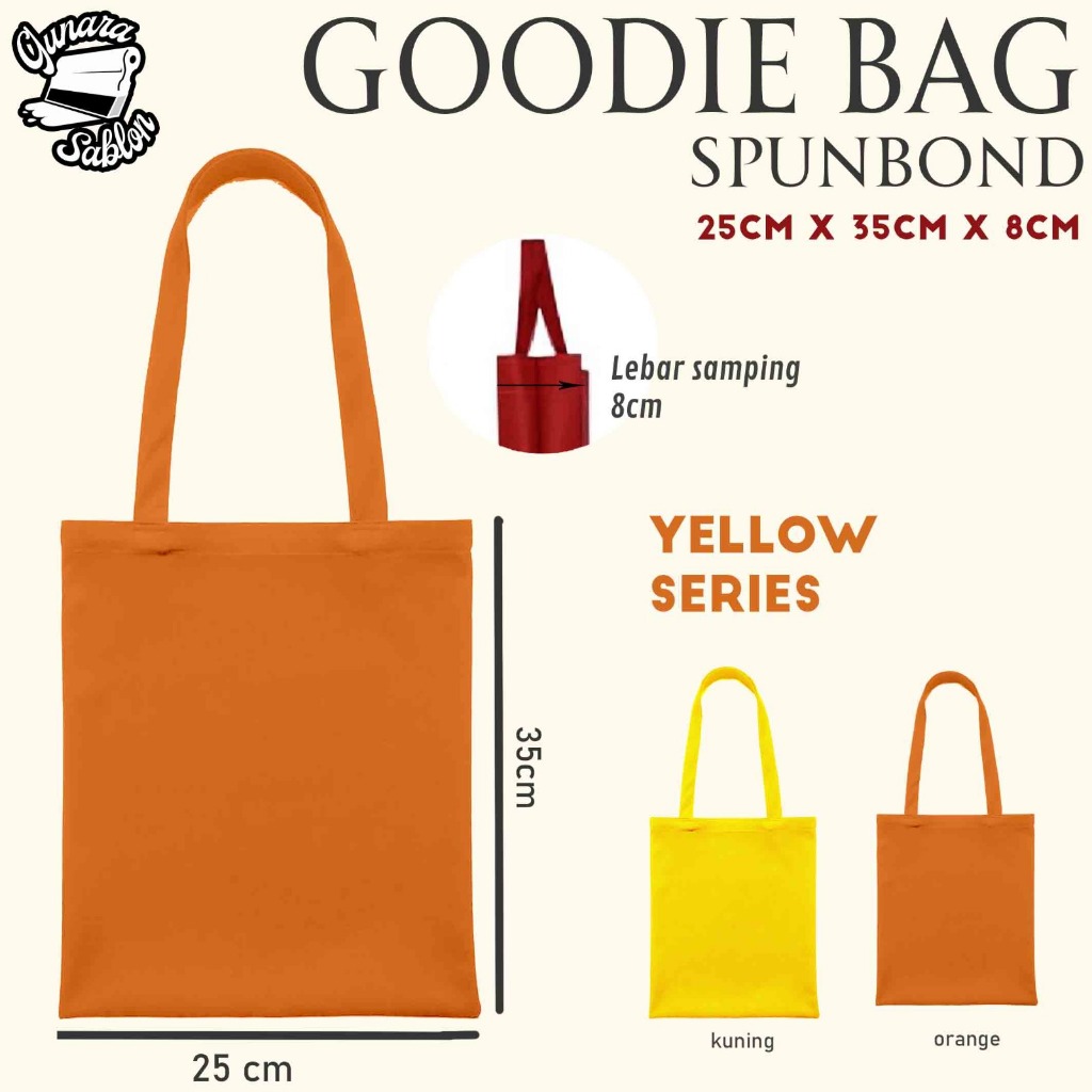 

(HARGA PER PC) POLOS kuning , orange Tas Spunbond Goodie Bag polos Handle uk 25x35x8 kain range 65gsm-70gsm tas ultah tas goodiebag polos spundbond polos