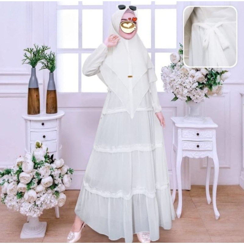 Set gamis putih ceruty polos