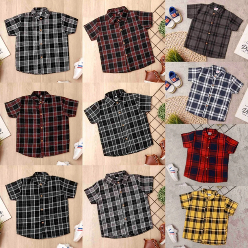 Baju Kemeja Anak Kemko Flanel Pendek Laki Laki Premium Kotak Kotak Usia 1-12 Tahun