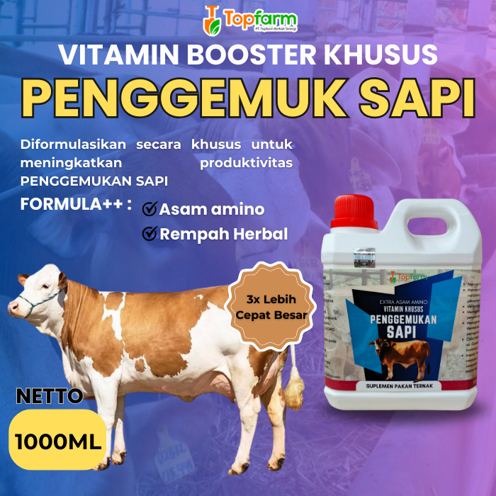 Vitamin Ternak Penggemuk Sapi 1LITER/ Obat Penggemuk Sapi/ Obat Penggemuk Sapi Super Cepat/ Vitamin 