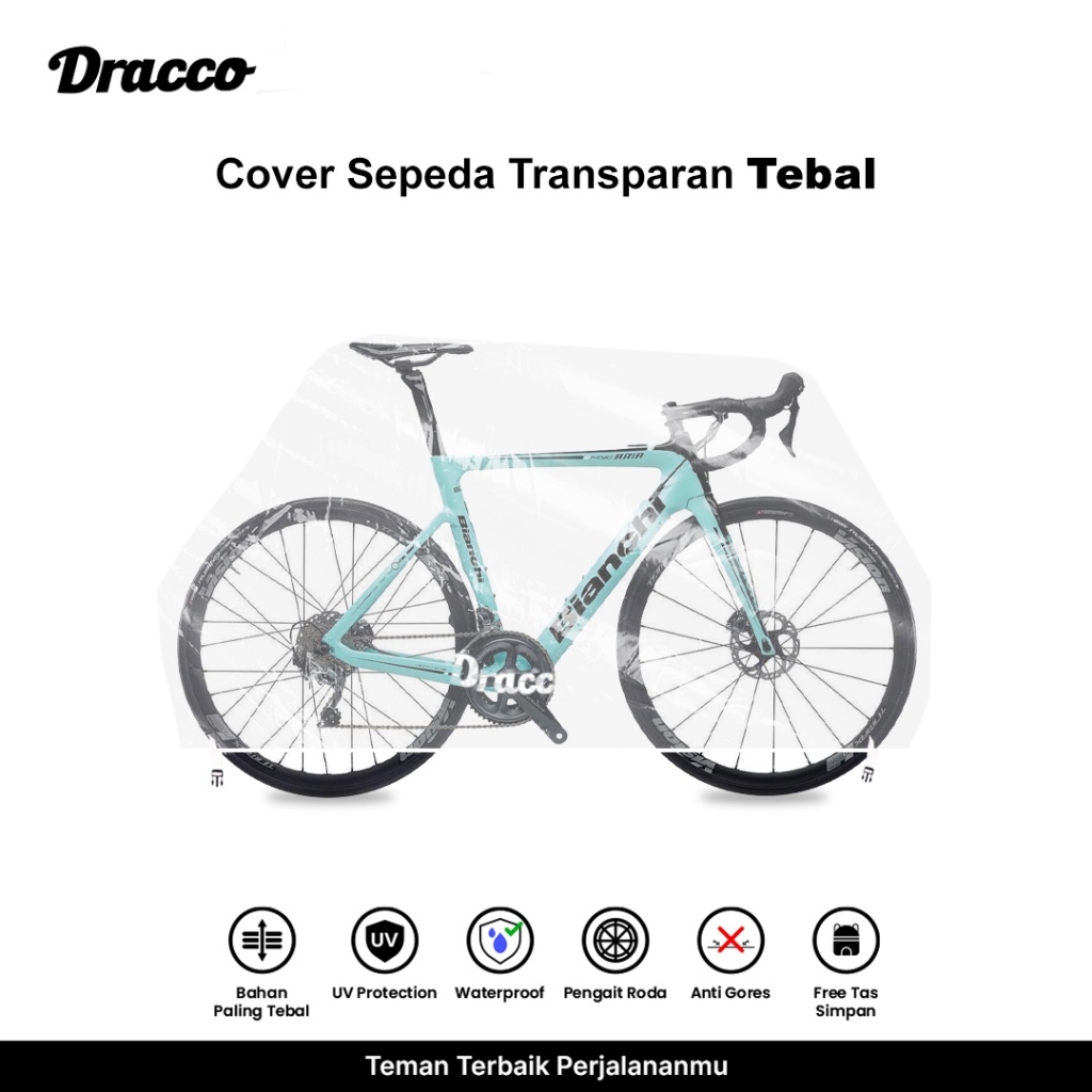 DRACCO sarung sepeda bianchi roadbike transparan tebal waterproof anti debu free tas simpan