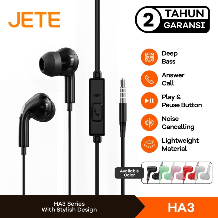 JETE HA3 Headset Earphone Handsfree Original - Garansi Resmi 2 Tahun