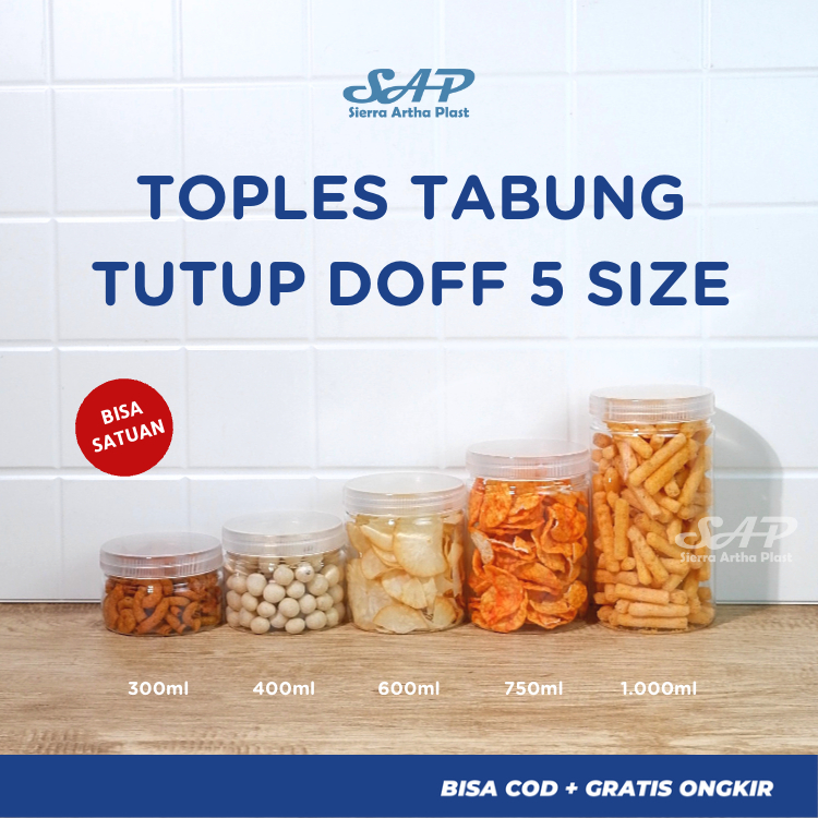 Toples Plastik Tutup Putih Doff | Toples Bulat | Toples Tabung | Candy Jar |  Silinder Jar | Uk. 300