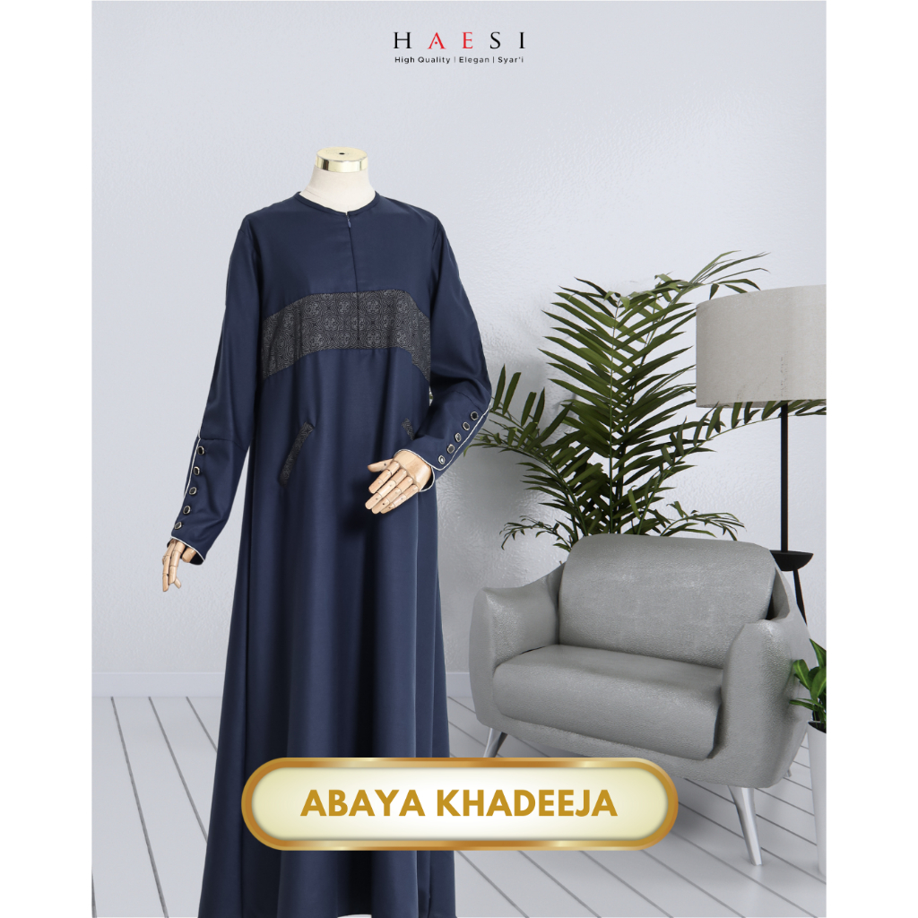 ABAYA KHADEEJA Navy | Gamis Wanita Muslimah Premium Katun Polos Kombinasi Batik