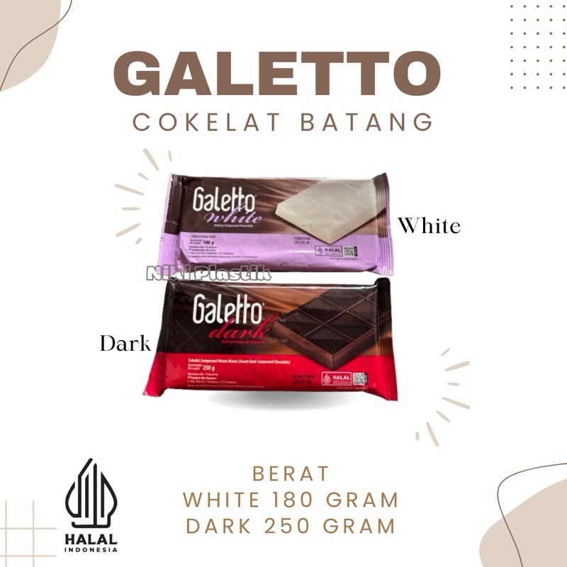 

Galetto Dark 250gram White 180gram | Cokelat Baking Compound Hitam Putih Manis