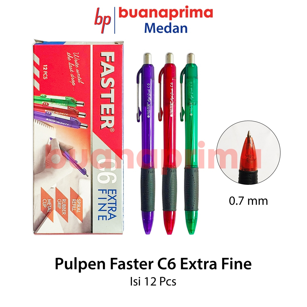 

Pulpen FASTER C6 EXTRA FINE Clicker 0.7 mm isi 12 pcs Pen Cetek Bolpen