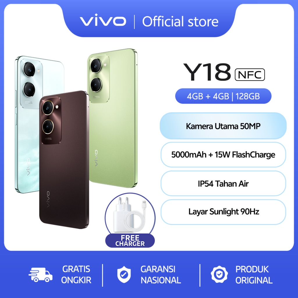 vivo Y18 (4/128) - NFC Multifunctions, 50MP AI Camera, 5000 mAH+15W Flashcharge