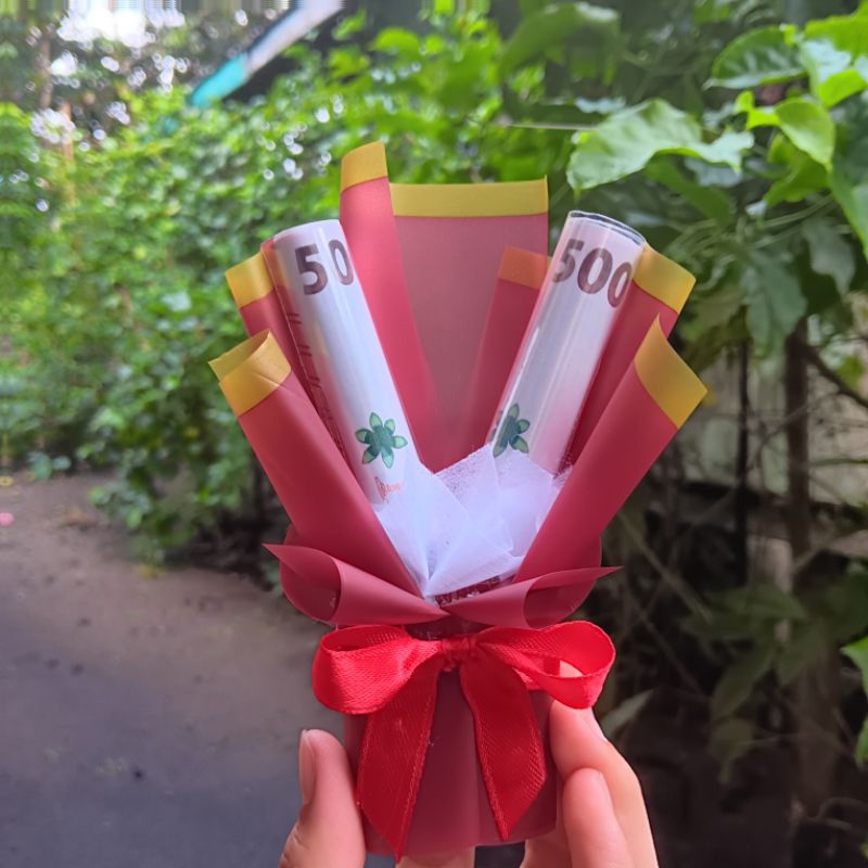 

Buket mini tempat uang angpao kosongan/amplop THR lebaran/buket uang termurah