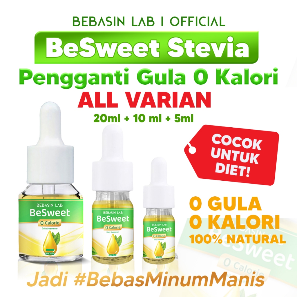 

BebasinLab - "BeSweet Stevia" (5ml/10ml/20ml). 0 Kalori, Pemanis Alami, Pengganti Gula, Bebas Kalori, Aman untuk Diabetasi. #BebasMinumEnak