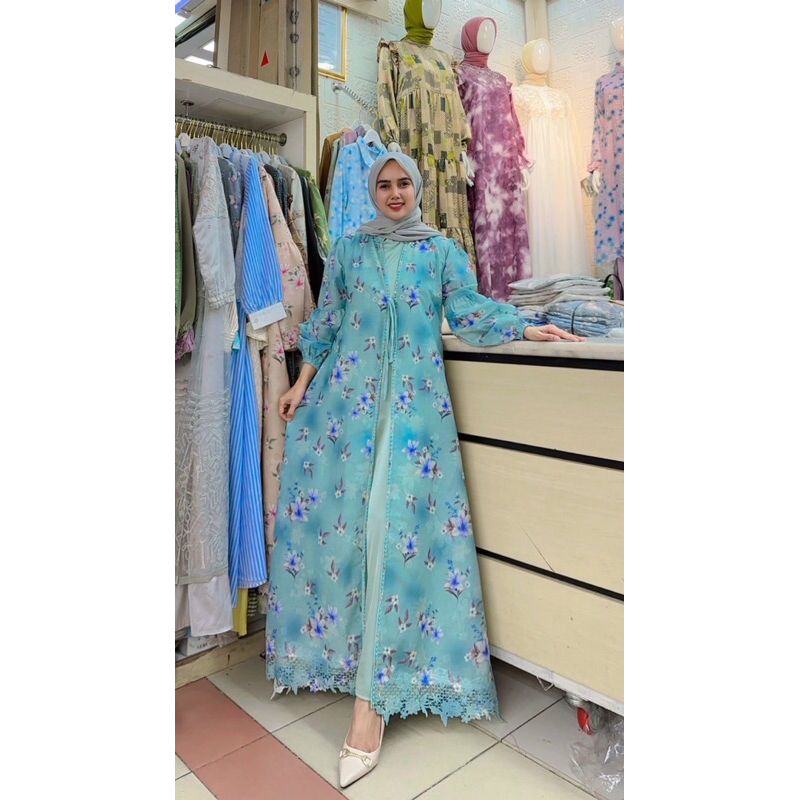 Gamis katun bordir mix payet toyobo mix bordir motif bunga jaguar premium bordir full furing ednes o