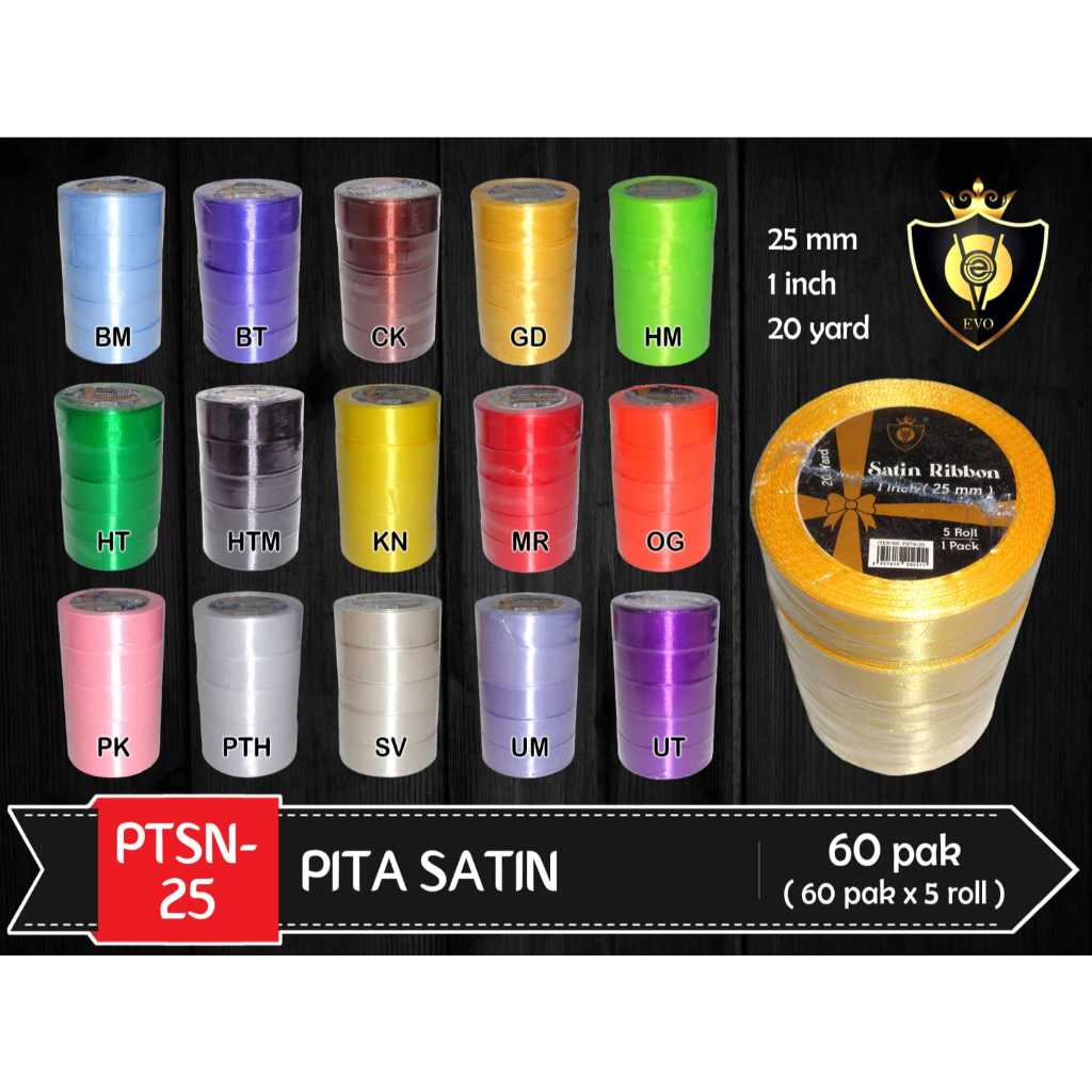 

(1 Pcs) Pita Kain 1 Inch 25mm x 20 Yard / Pita Satin / Pita Kado 1 Inch 25mm x 20 Yard