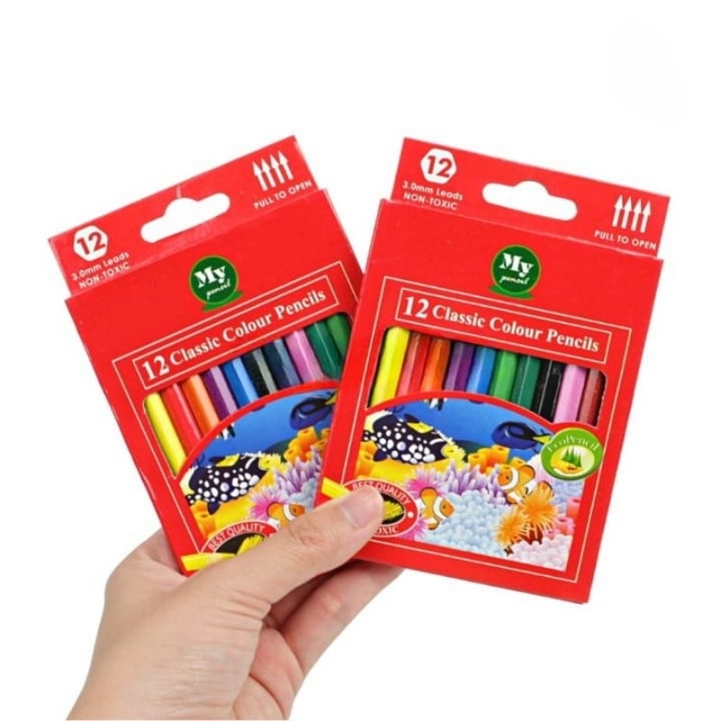 

Pensil Warna 12 Pcs Mini MY PENCIL | 12 Warna Color Pencil Pendek / Coloring Set Anak Paper Box Classic