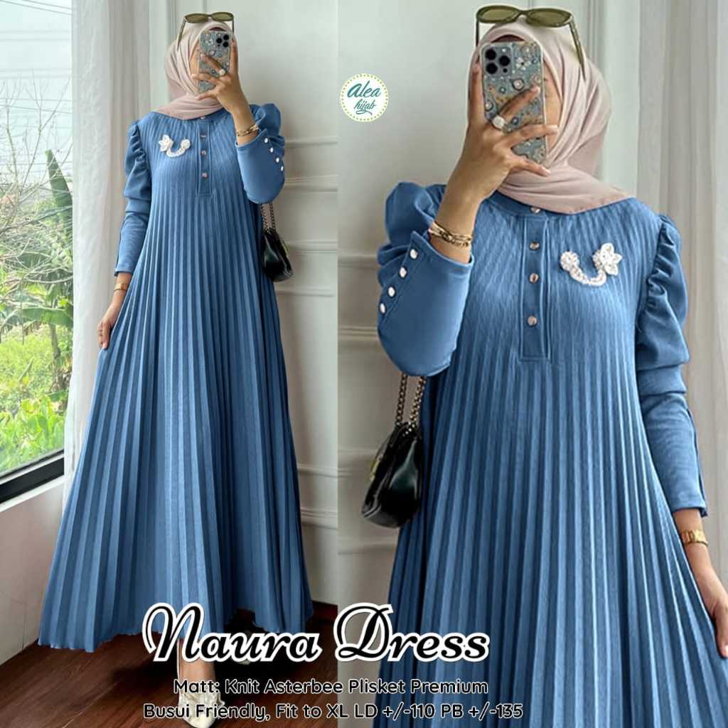 DRESS PLISKET WANITA BUSUI LENGAN PANJANG LD 110 PAKAIAN WANITA BAJU DRESS PANJANG