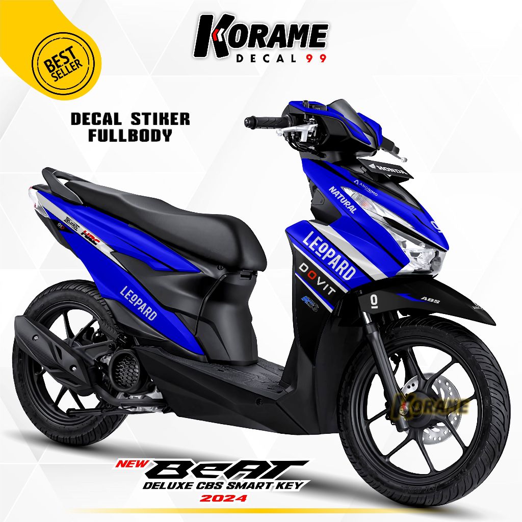 Decal Stiker New Beat Deluxe 2024 Motif Leopard Biru Full body