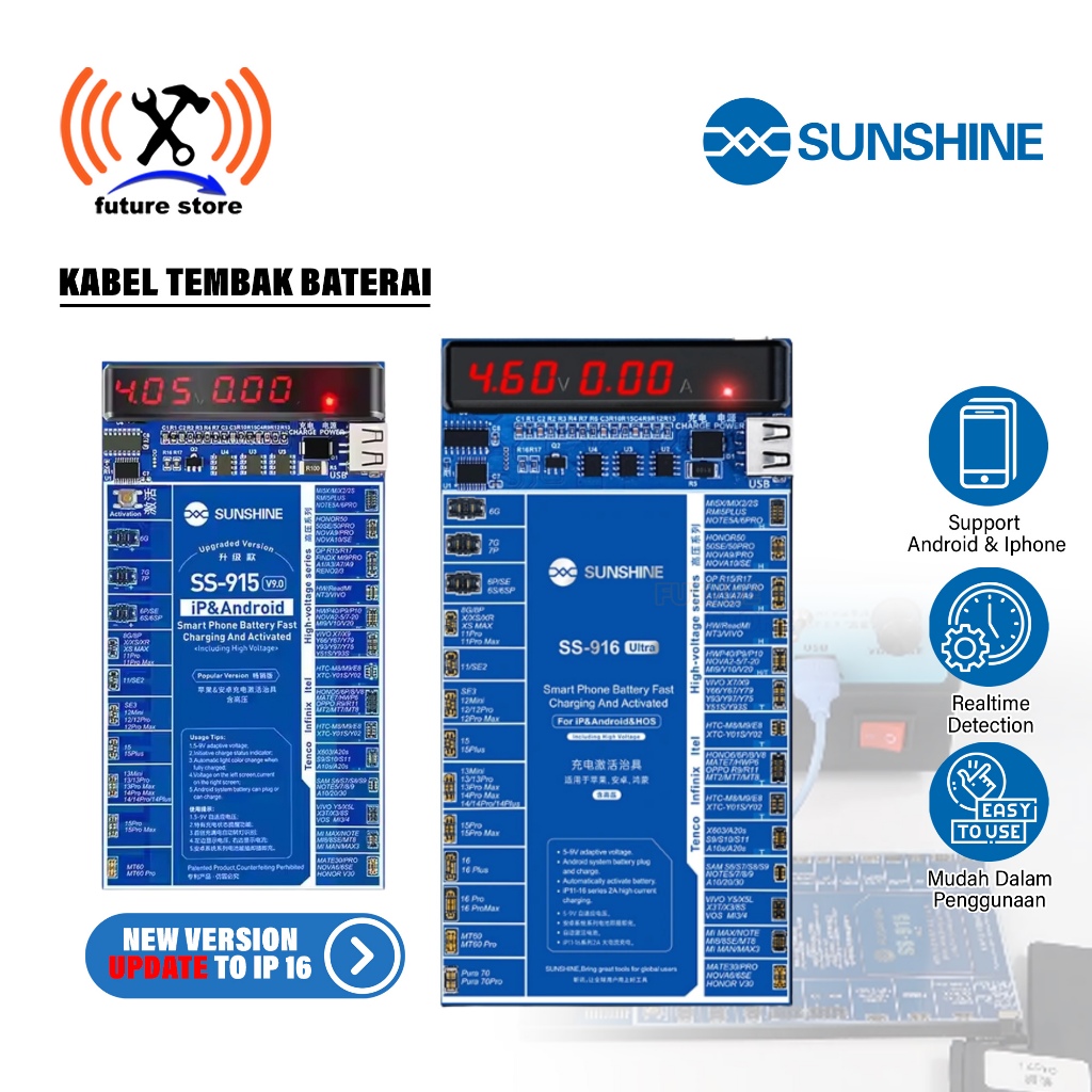 SUNSHINE SS-915 SS-916 KABEL TEMBAK BATERAI DIGITAL UNTUK IPHONE DAN ANDROID UPGRADE V9.0 ORIGINAL -