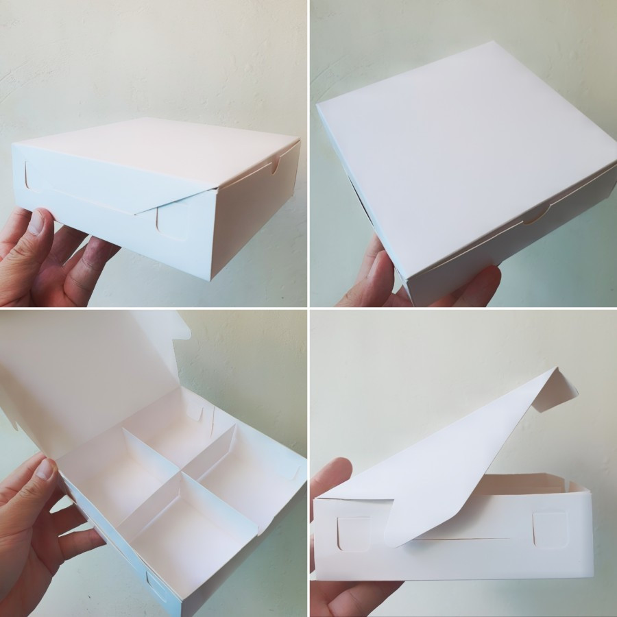 

Box Eggtart 15x15x4.5 Dus Putih Sekat 4
