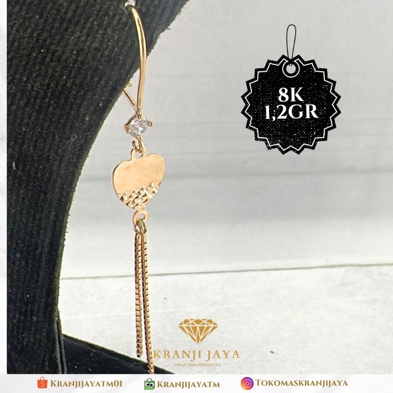 Anting Rantai Panjang Love Emas 8K