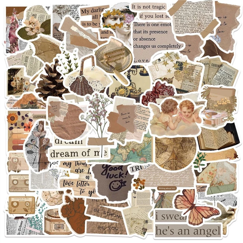 

50PCS Gaya ins retro Anti Air Adhesive Waterproof Sticker Suitable for laptop skateboards and Sarung Telepon helm decorations stickers