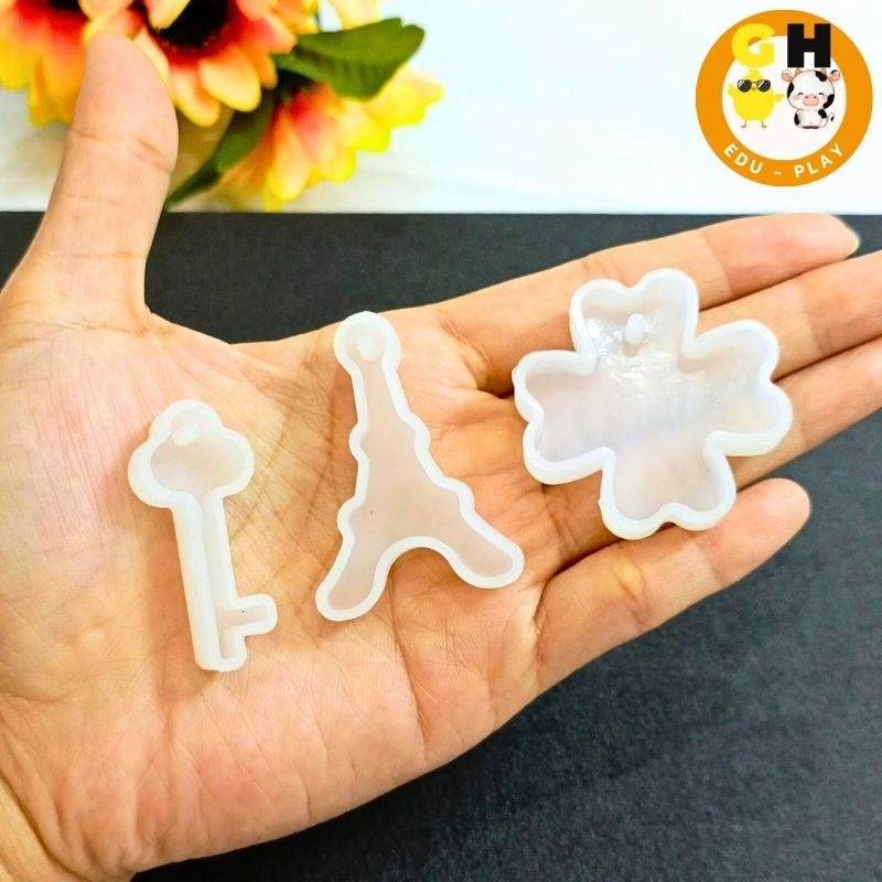 DIY Cetakan Silikon Resin Gantungan Kunci Key Resin Mold Kecil Motif Random
