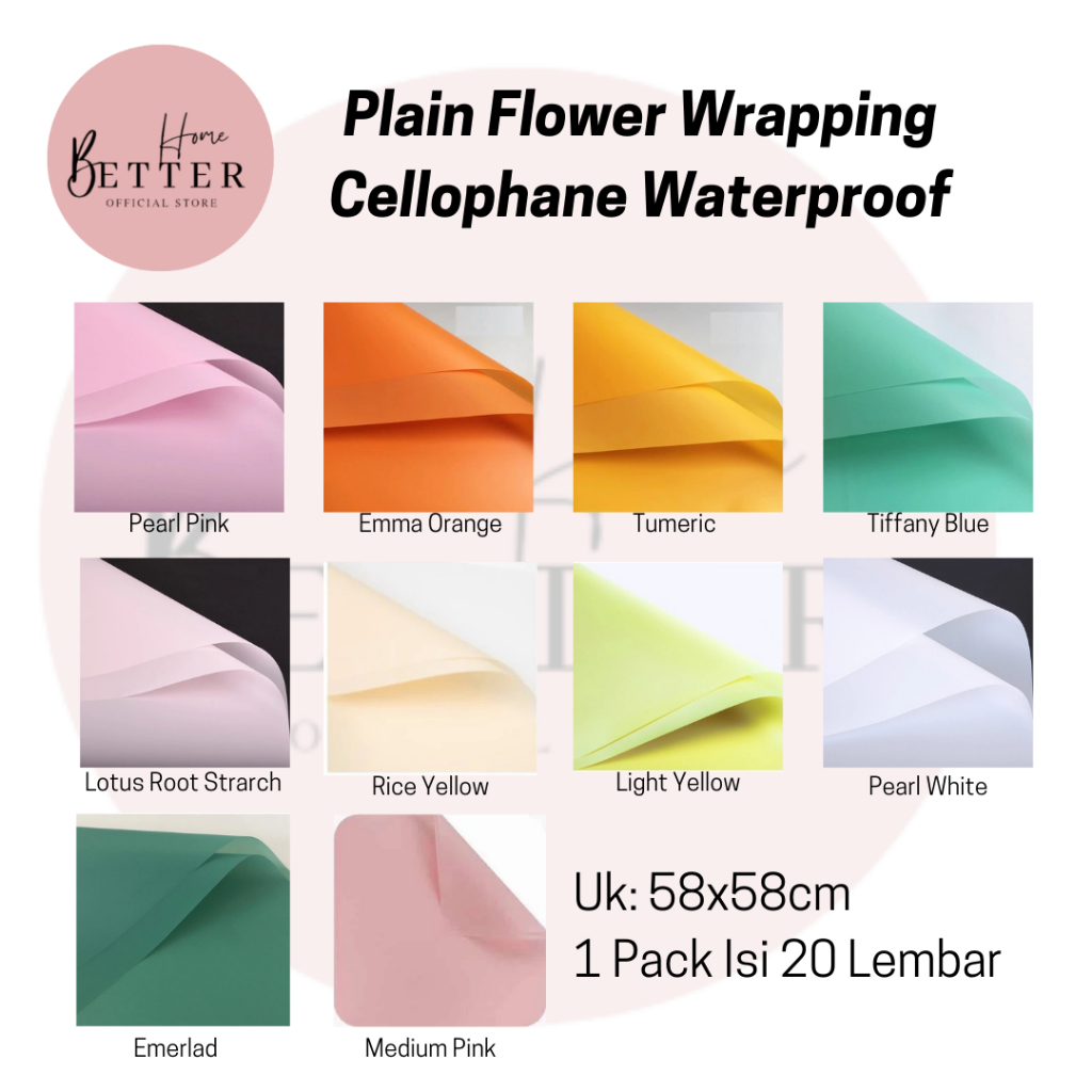 

Better Home - [20 LEMBAR] Flower Wrapping Cellophane Waterproof Kertas Buket Bunga Polos Anti Air EMYAD