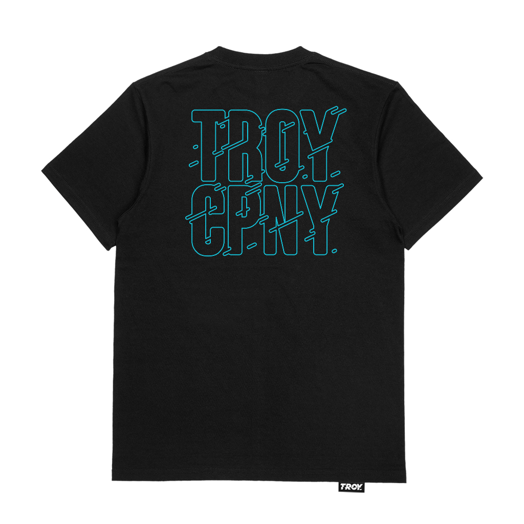 Troy Company Tshirt Black Glitch Ciano - Kaos Pria Lengan Pendek Hitam MT 2747