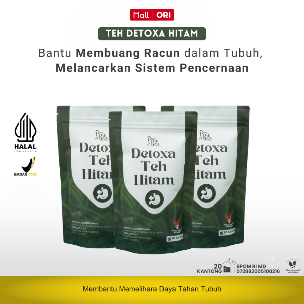 

Paket 3 Pouch Bytea Detoxa Teh Hitam - Bantu Mendetok Tubuh Secara Alami Original BPOM Isi 20 Teabag