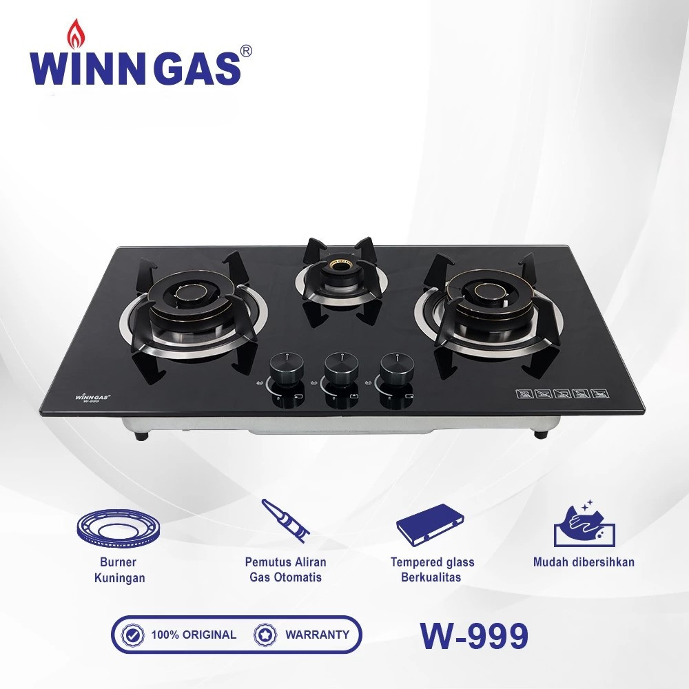 Winn Gas Kompor Gas Tanam Kaca 3 Tungku W-999