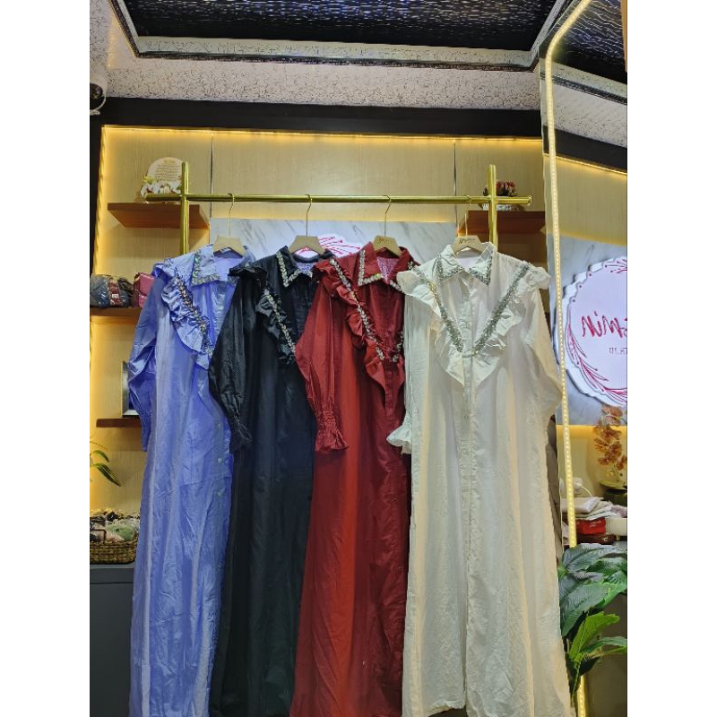 Dress Pearl kerah rempel gamis lebaran