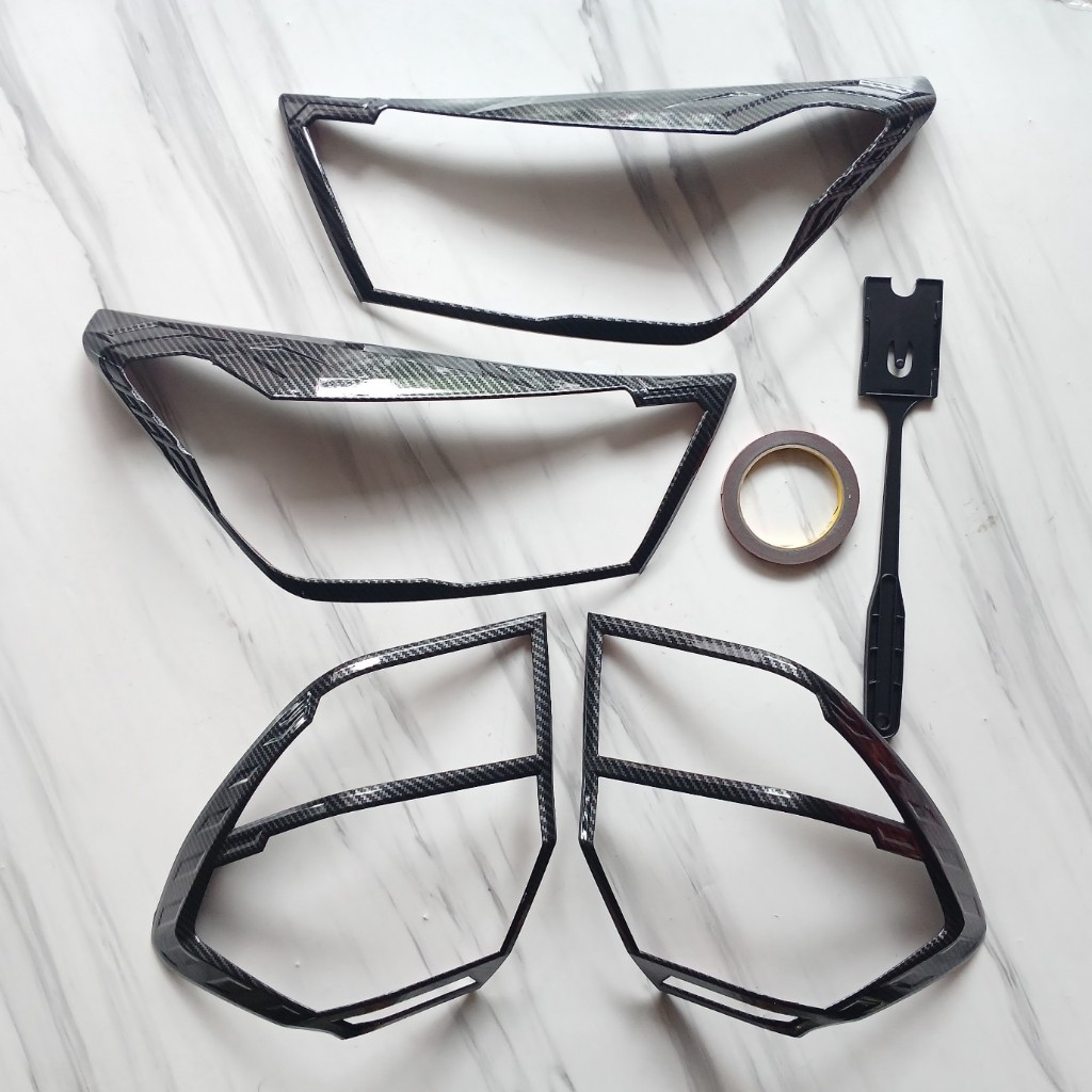 Garnish Lampu Depan Dan Belakang Cover Mobil Ayla 2023 Carbon