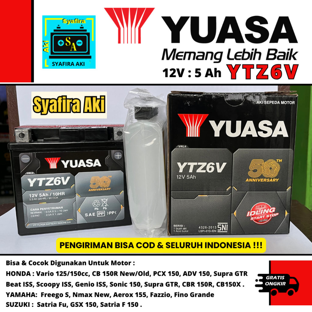 AKI MOTOR VARIO 125/150/160, NMAX NEW, PCX 150/160, CB 150R YTZ6V YUASA ORI MF