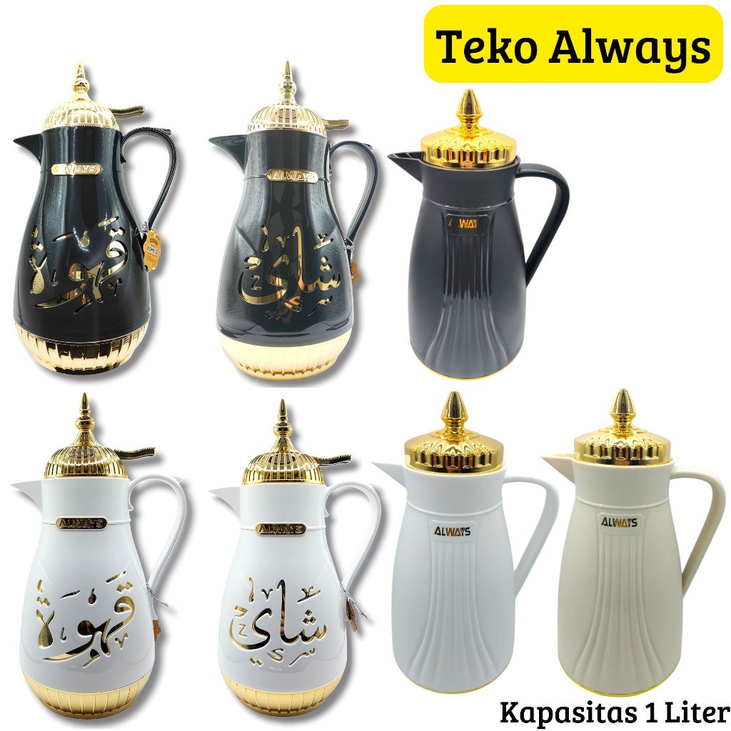 Teko Arab Always Qohwa Syahi Hitam Putih Teko Panas Dingin Kapasitas 1 Liter
