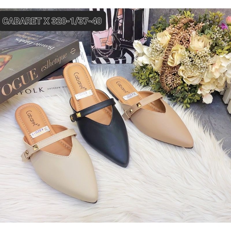 Cabaret Sandal Sepatu Selop Wanita krem cream moka mocca black hitam