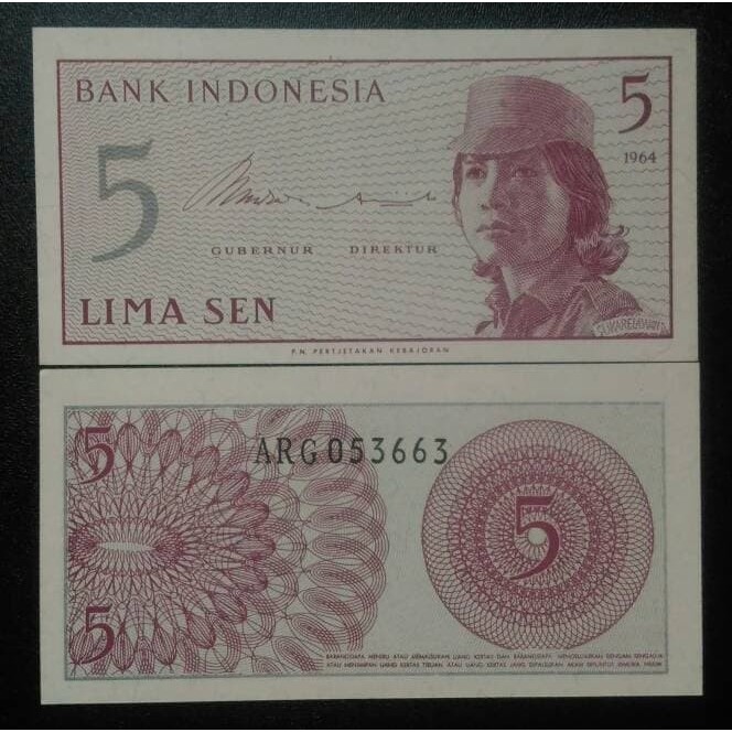 Uang Kuno Uang Lama Lima 5 Sen Seri Sukarelawan Tahun 1964 Hobi Koleksi Numismatik