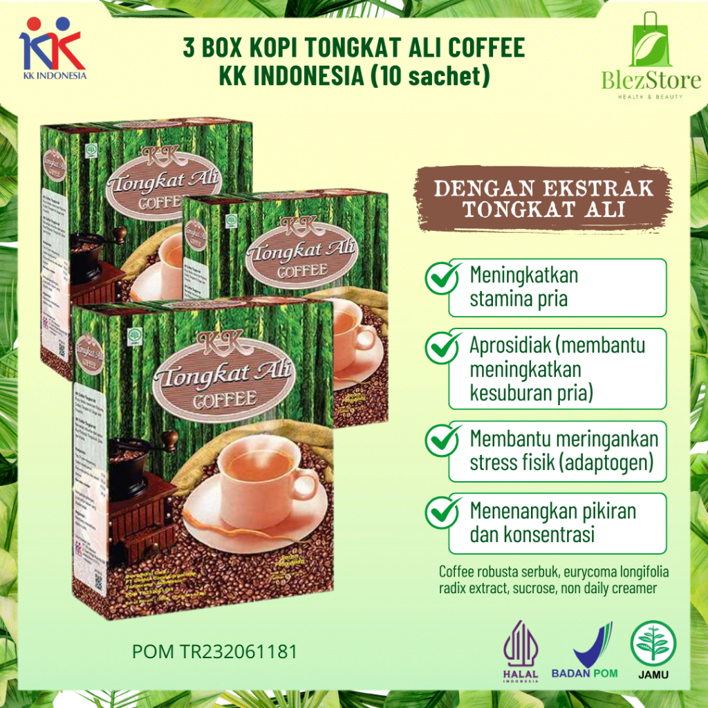 

3 Pack Kopi Tongkat Ali With Ekstrak Jinten Hitam & Ginseng KK Indonesia (10 Sachet/pack)