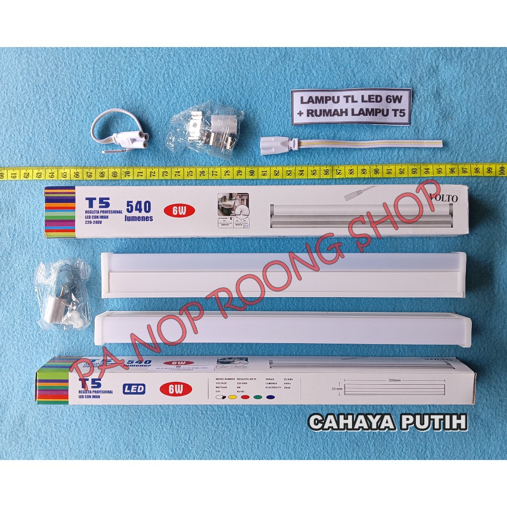 LAMPU TL T5 LED 6W CAHAYA PUTIH 1 SET (LAMPU+RUMAH) VOLTO/JASTEC