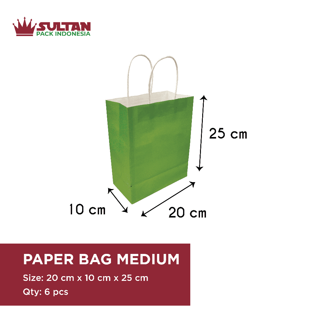 

Paper Bag White Kraft Solid Color Medium Sedang Warna Green Hijau
