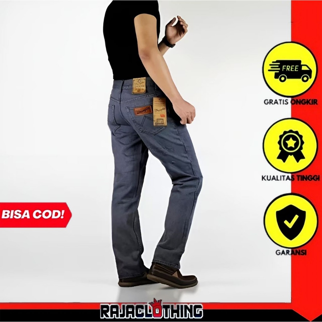 RCL - Celana Jeans Wrangler Abu Tua Standar Reguler Original Pria Size 28-38 Panjang Standar Reguler