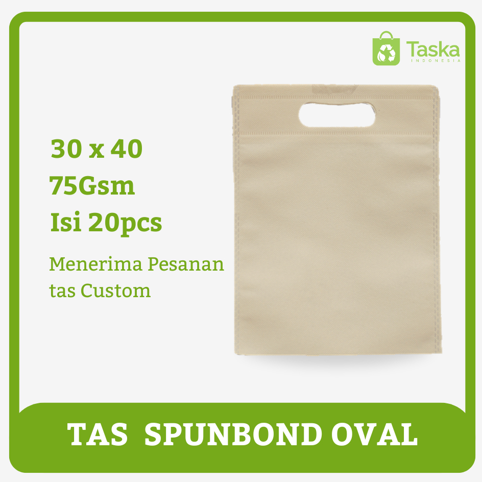

Taska - Tas Press Spundbond Oval 30x40 Warna Krem - Tote Bag Spunbond Polos