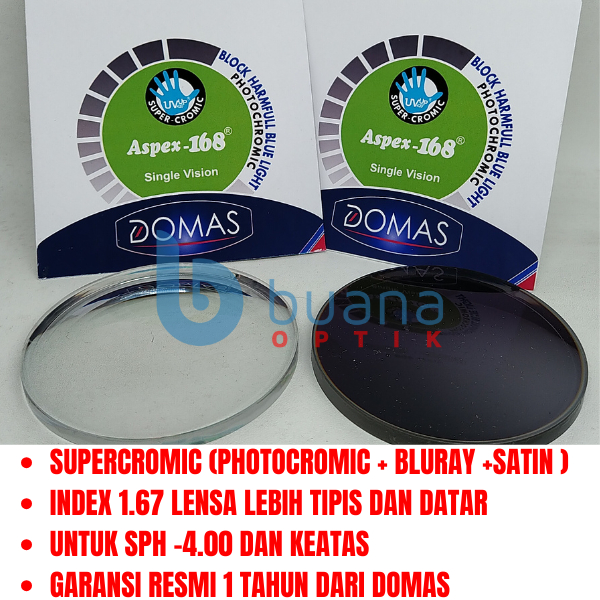 LENSA BLUCROMIC 1.67 LEBIH TIPIS GARANSI RESMI ORIGINAL DOMAS SPH MULAI DARI MINUS 400