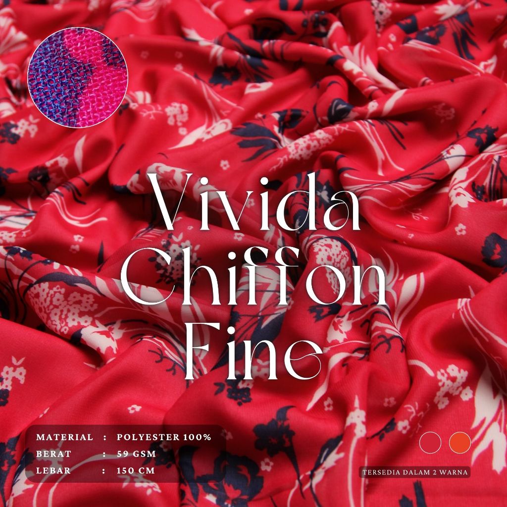 VIVIDA CHIFFON FINE KAIN SIFON POLYESTER COCOK UNTUK TUNIK GAMIS PASHMINA MUKENA SYAL DRESS