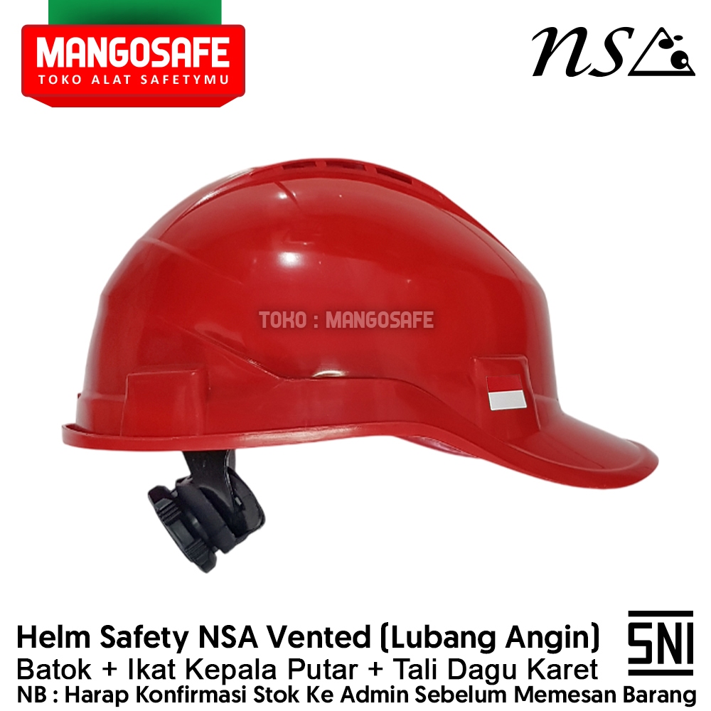 Helm Safety NSA Vented Merah Model Topi Baseball Cap / Helm Proyek SNI + ikat kepala putar + Tali Da