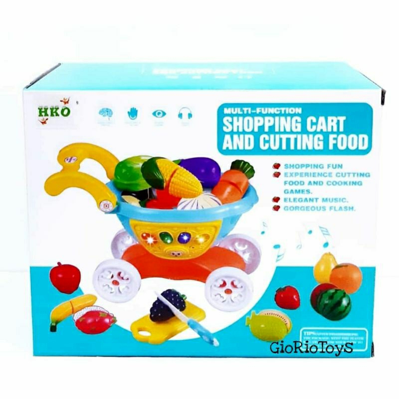 Mainan Anak Shopping Trolley Cart Playset Keranjang Troli Belanja Supermarket Musik Dan Lampu