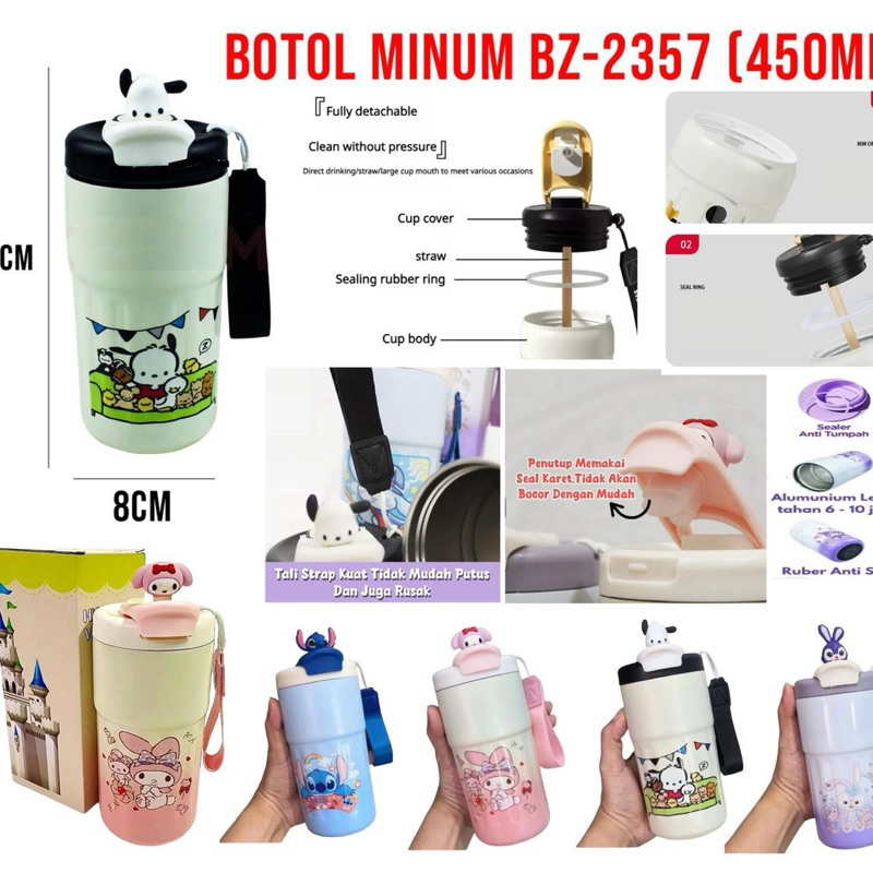 Tumbler Termos Stainless Karakter Kartun BZ-2357 Tumbler Minum Tahan Panas Mug 450ML BPA Free