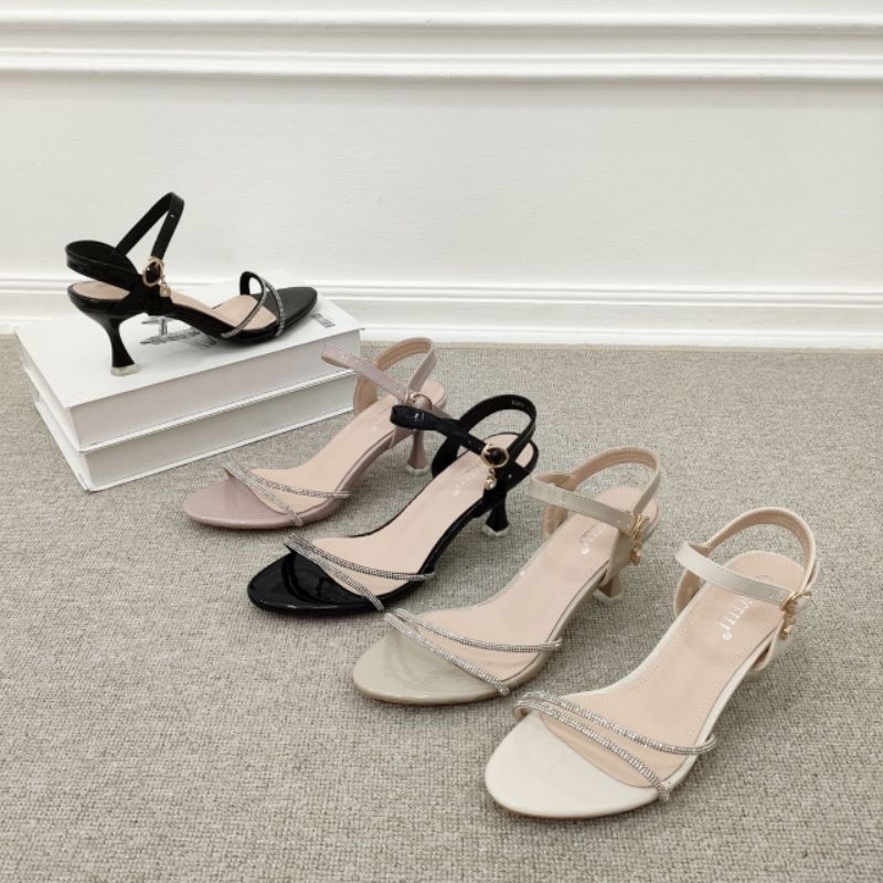 original simoncelli sepatu heels wanita tali belakang 6 cm mutiara high heels sepatu wanita sepatu