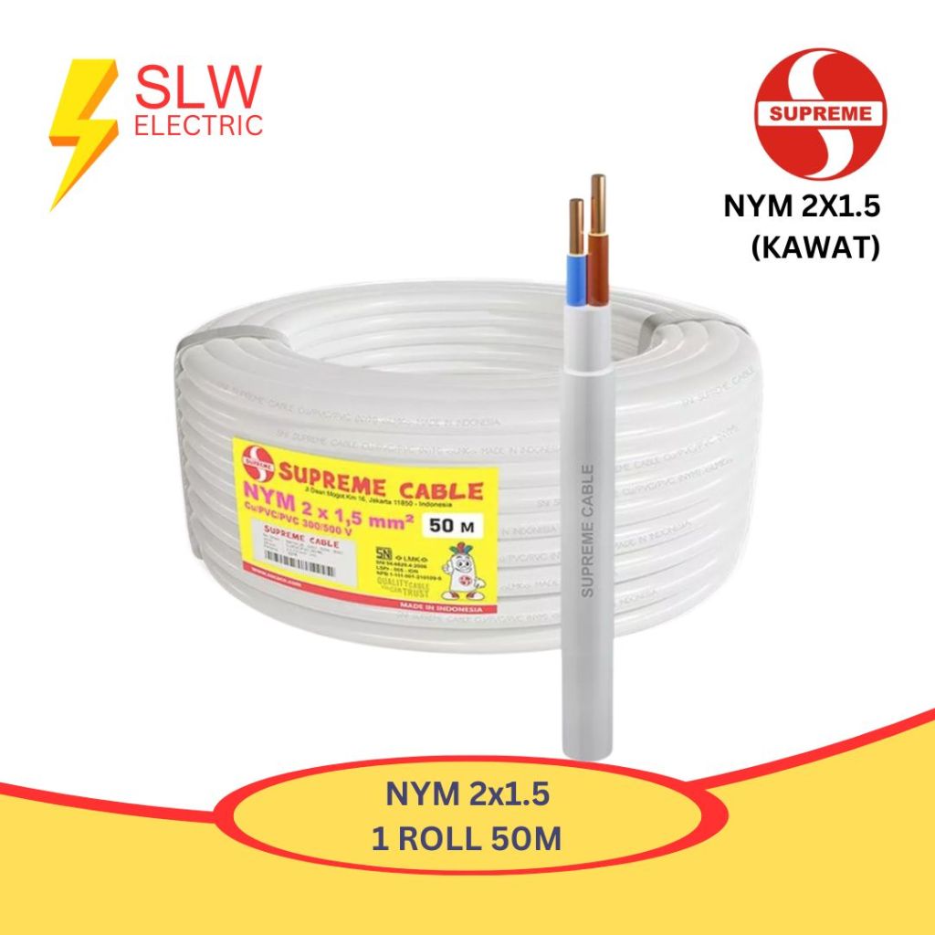 SUPREME 2x1.5 NYM KABEL LISTRIK 1 ROLL 50M METER KABEL KAWAT