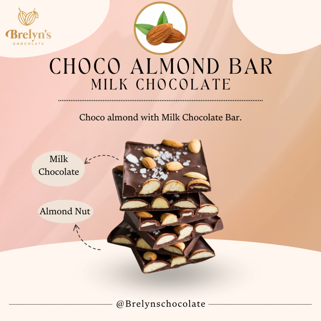 

Brelyn's Chocolate : Almond Bar Milk Chocolate (Coklat almond bar) Manis Gurih