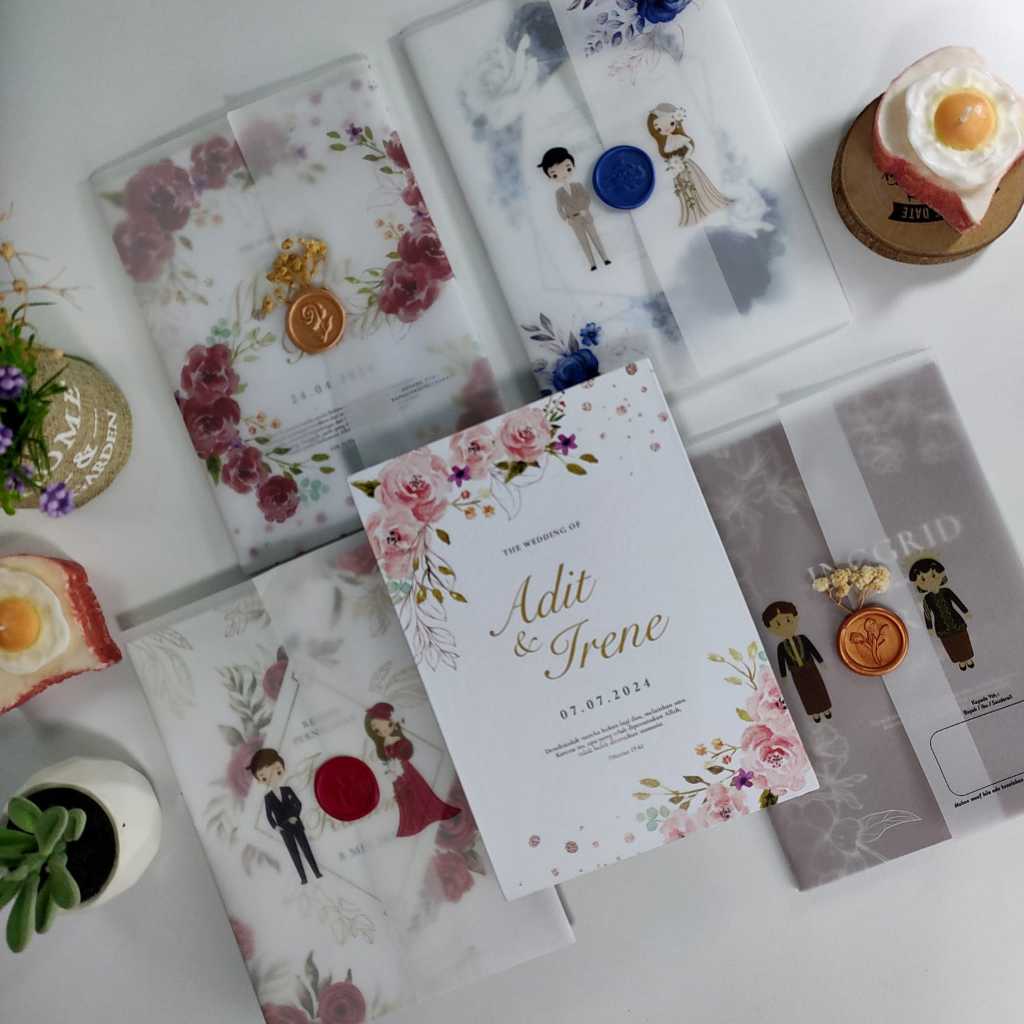 Undangan Pernikahan Hardcover Rustic dengan Kalkir Lipat dan Seal
