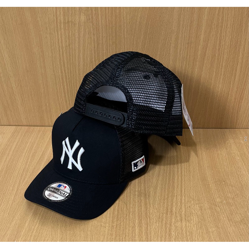 Topi baseball Truckter/Jaring (warna hitam-putih) pria/wanita logo Ny